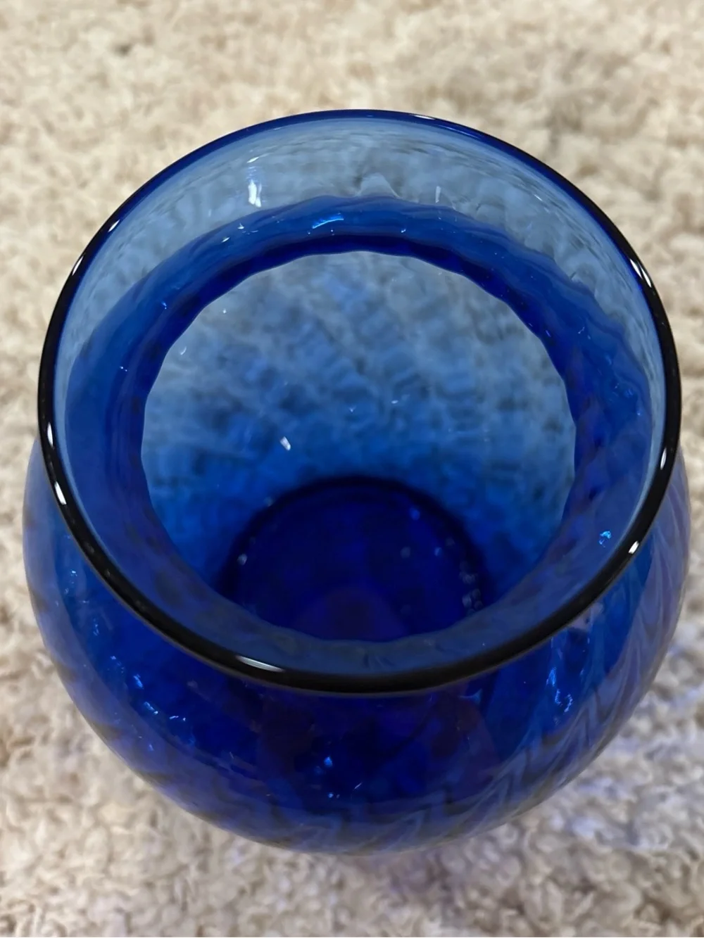 Vintage 1990s Indiana Glass Illusions Cobalt Blue Swirl Clear Glass Vase 6.5”